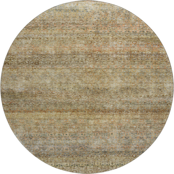 8' Wheat Gray And Beige Striped Washable Round Rug With UV Protection