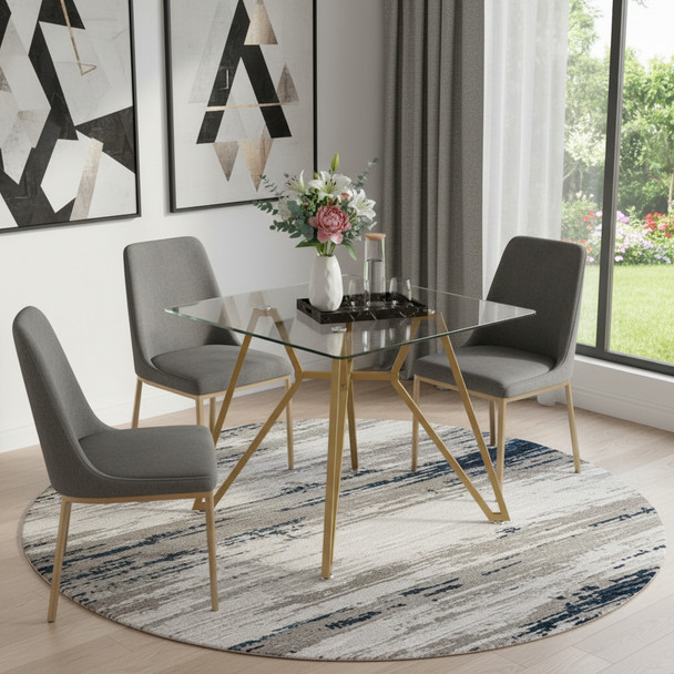 35" White and Gold Glass and Steel Square Trestle Coffee Table