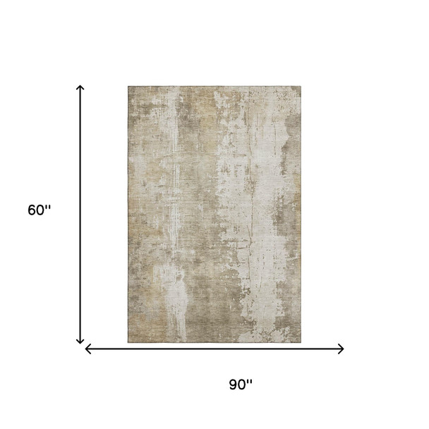5' X 8' Taupe And Ivory Abstract Washable Area Rug With UV Protection