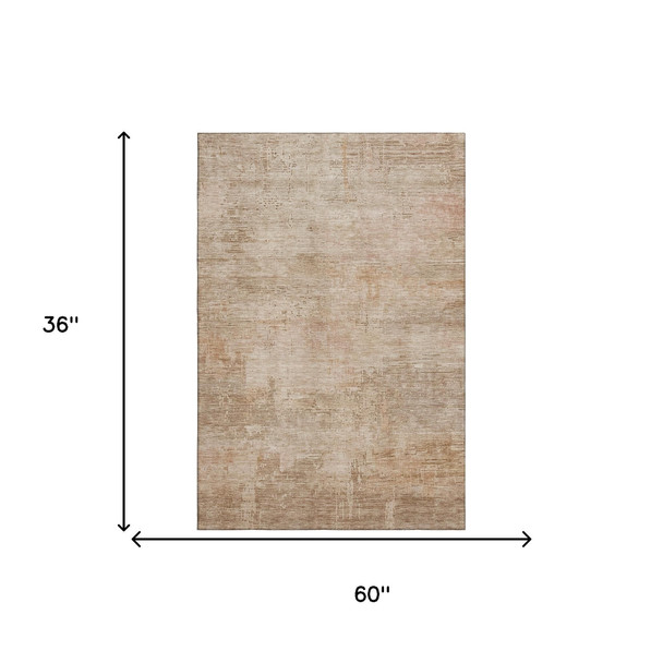 3' X 5' Coral And Beige Abstract Washable Area Rug With UV Protection