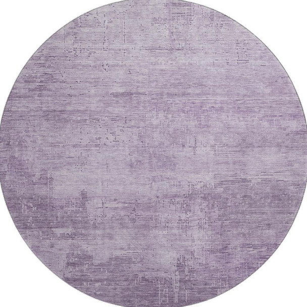 8' Lavender And Purple Abstract Washable Round Rug With UV Protection