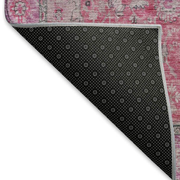 10' X 14' Pink Mauve And Gray Floral Medallion Washable Area Rug With UV Protection