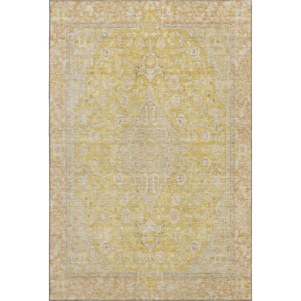 3' X 5' Wheat Gold And Gray Floral Medallion Washable Area Rug With UV Protection