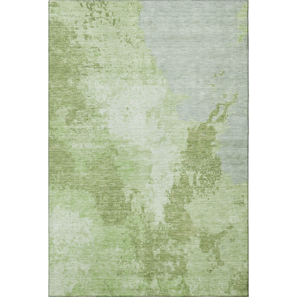 5' X 8' Artichoke Green And Ivory Abstract Washable Area Rug With UV Protection