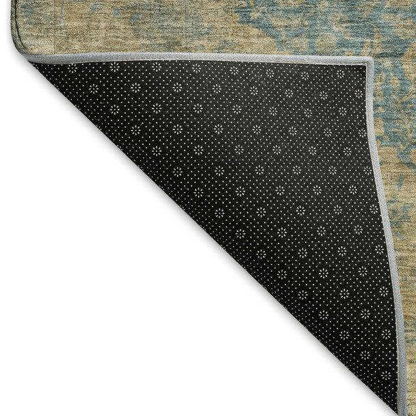 3' X 5' Blue Beige And Taupe Medallion Washable Area Rug With UV Protection