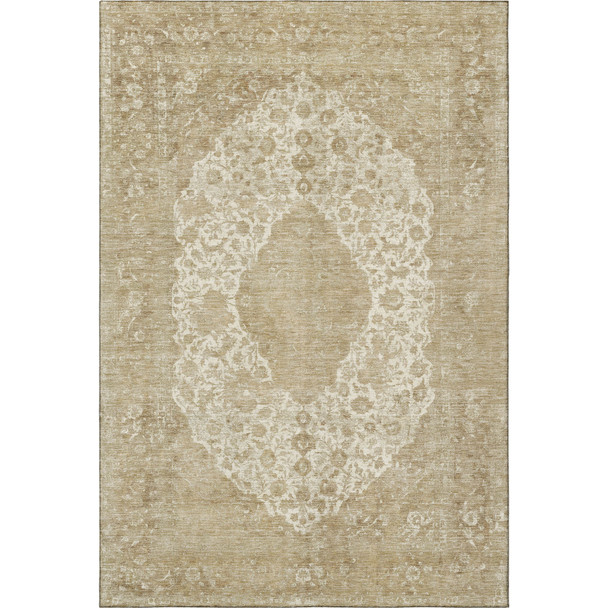 9' X 12' Ivory And Beige Medallion Washable Area Rug With UV Protection