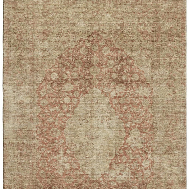 5' X 8' Rust And Beige Medallion Washable Area Rug With UV Protection