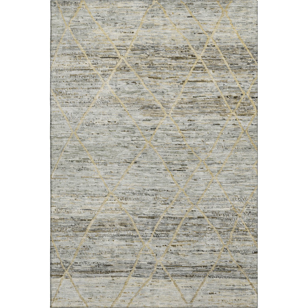 8' X 10' Pewter Beige And Gold Abstract Geometric Washable Area Rug With UV Protection