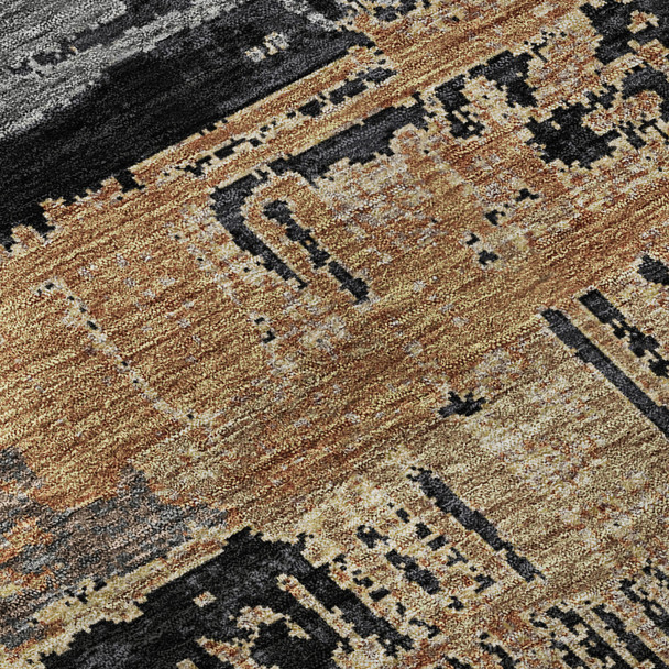 3' X 5' Black Copper And Gold Striped Washable Area Rug With UV Protection