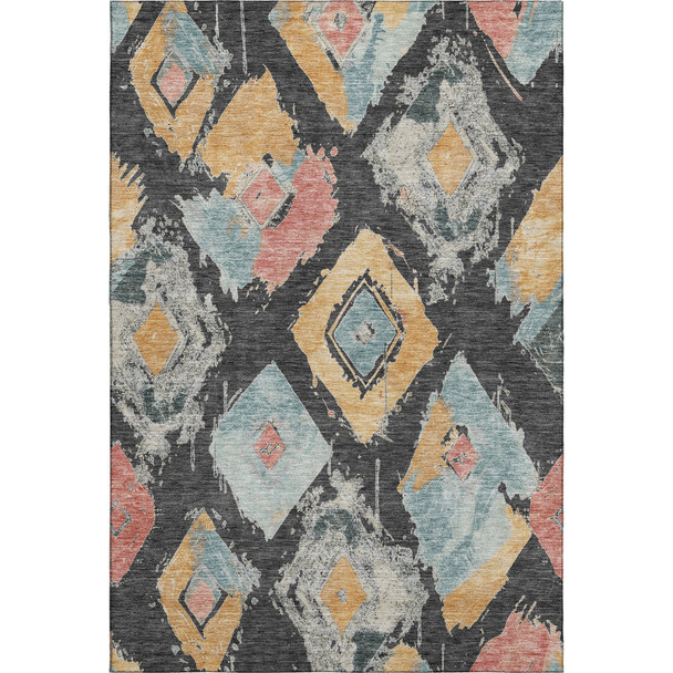 10' X 14' Charcoal Gold And Coral Abstract Geometric Washable Area Rug With UV Protection