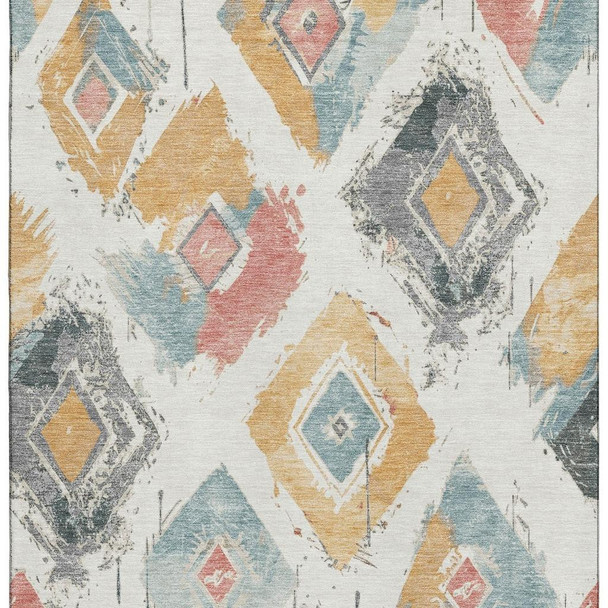 10' X 14' Ivory Gold And Blush Abstract Geometric Washable Area Rug With UV Protection