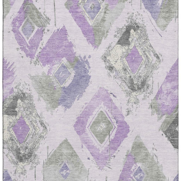 3' X 5' Lavender Ivory And Gray Abstract Geometric Washable Area Rug With UV Protection