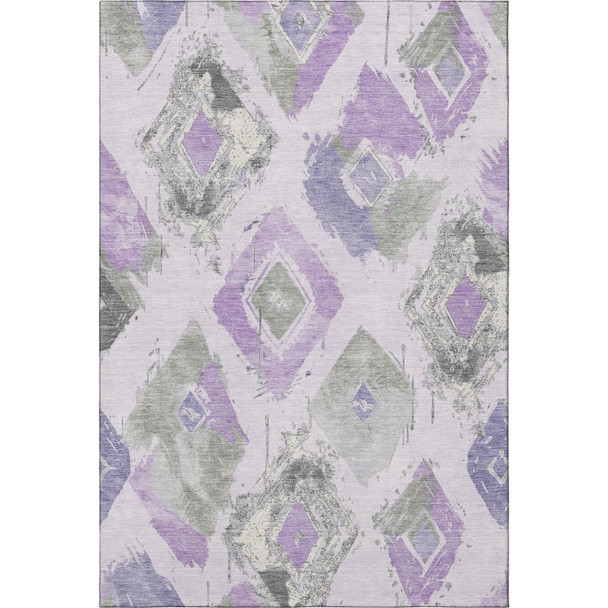 10' X 14' Lavender Ivory And Gray Abstract Geometric Washable Area Rug With UV Protection