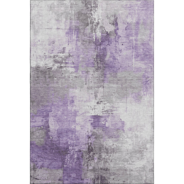 10' X 14' Purple Ivory And Gray Abstract Washable Area Rug With UV Protection