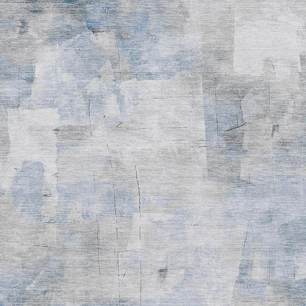 8' X 10' Denim Blue Gray And Silver Abstract Washable Area Rug With UV Protection