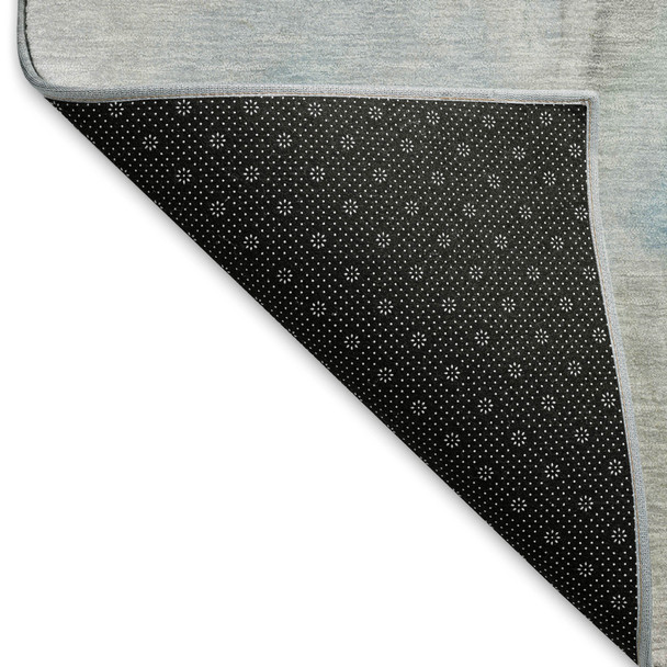 5' X 8' Sky Blue Gray And Silver Abstract Washable Area Rug With UV Protection