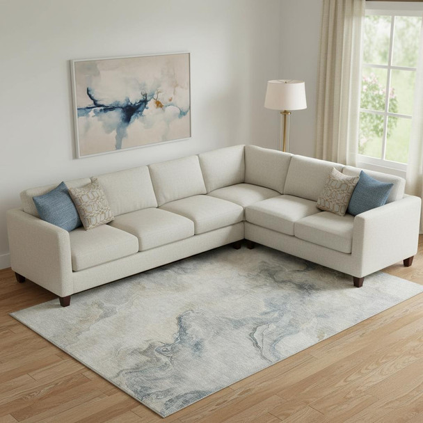 9' X 12' Beige Gray And Ivory Abstract Washable Area Rug With UV Protection