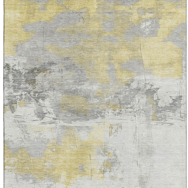 3' X 5' Gold Gray And Ivory Abstract Washable Area Rug With UV Protection