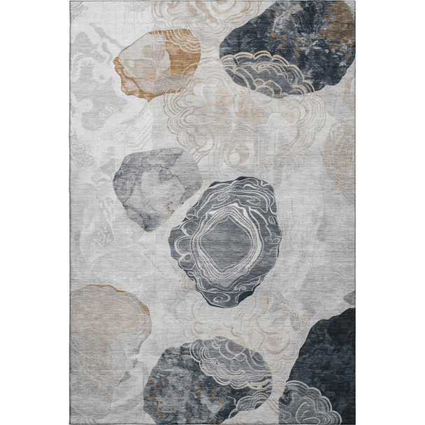 10' X 14' Gray Charcoal And Beige Geometric Washable Area Rug With UV Protection