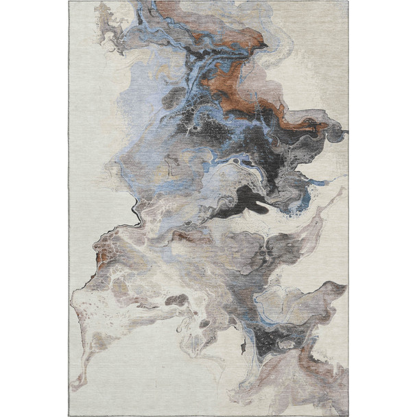 9' X 12' Beige Blue And Copper Abstract Washable Area Rug With UV Protection