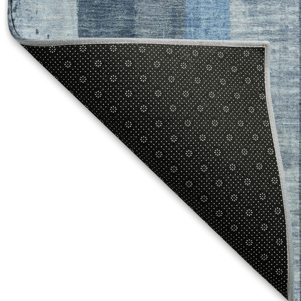 10' X 14' Blue And Gray Striped Washable Area Rug With UV Protection
