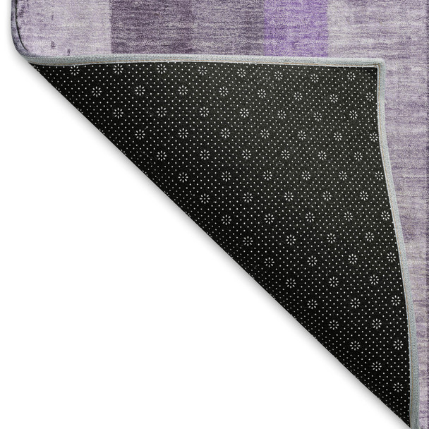 3' X 5' Purple And Ivory Striped Washable Area Rug With UV Protection