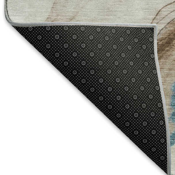9' X 12' Beige Blue And Gray Abstract Washable Area Rug With UV Protection