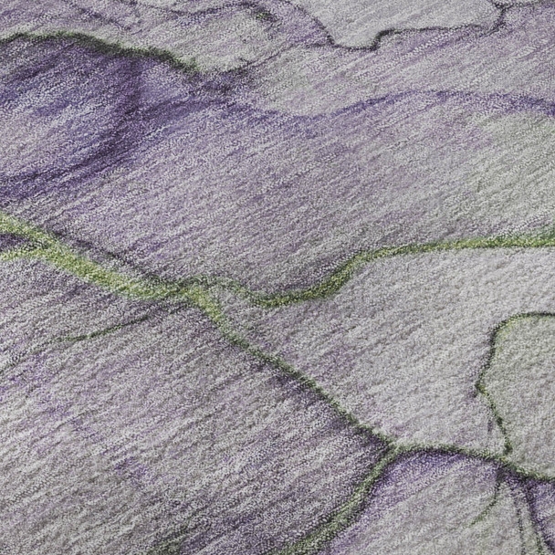 8' X 10' Purple Green And Ivory Abstract Washable Area Rug With UV Protection