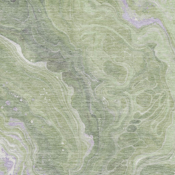 10' X 14' Artichoke Green Lavender And Ivory Abstract Washable Area Rug With UV Protection