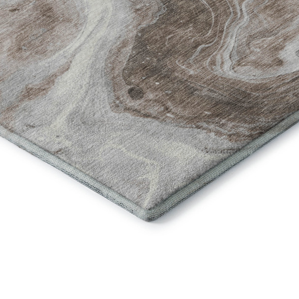 9' X 12' Taupe Brown And Ivory Abstract Washable Area Rug With UV Protection