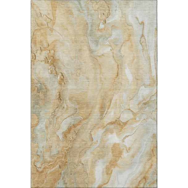 3' X 5' Gold Ivory And Gray Abstract Washable Area Rug With UV Protection