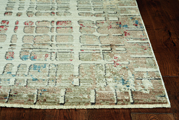 4' X 6' Ivory Red And Blue Abstract Area Rug