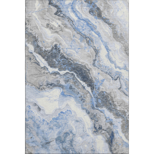 3' X 5' Blue Gray And Silver Abstract Washable Area Rug With UV Protection