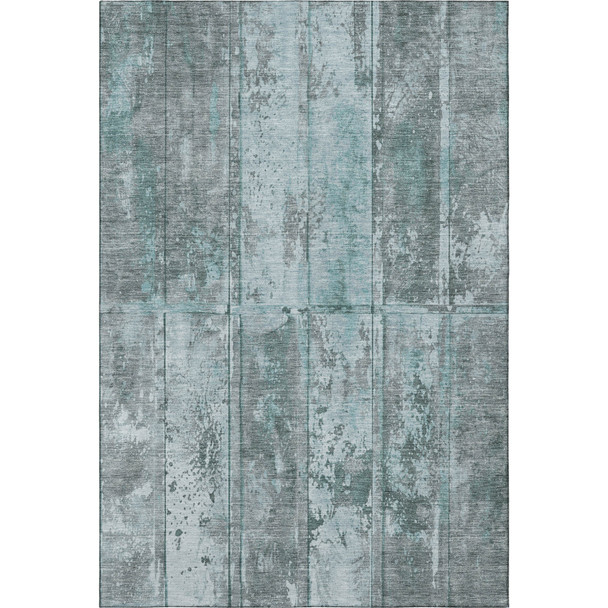 5' X 8' Teal And Gray Striped Washable Area Rug With UV Protection