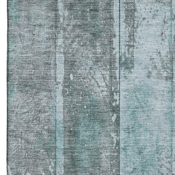 8' X 10' Teal And Gray Striped Washable Area Rug With UV Protection