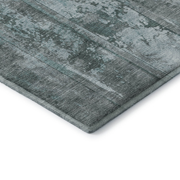 9' X 12' Teal And Gray Striped Washable Area Rug With UV Protection