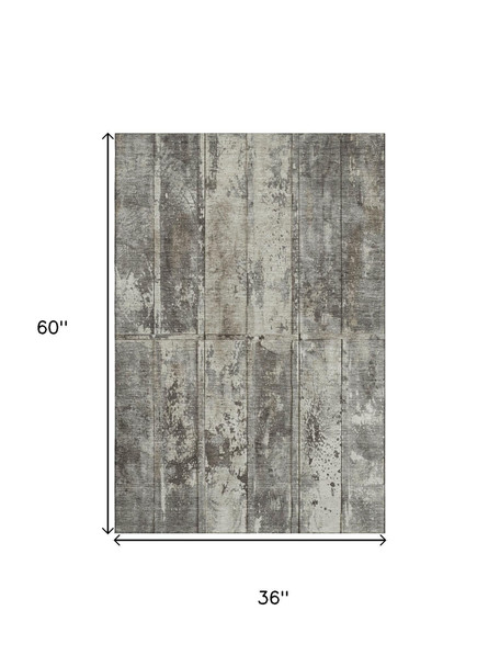 3' X 5' Taupe Beige And Gray Striped Washable Area Rug With UV Protection