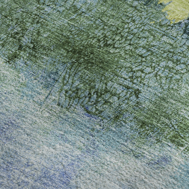3' X 5' Blue Gold And Ivory Abstract Washable Area Rug With UV Protection