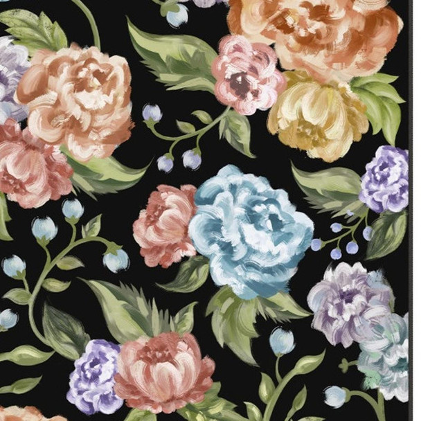 6' X 9' Black Green And Orange Floral Washable Area Rug