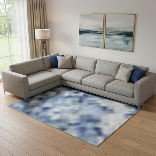 10' X 14' Denim Blue And Charcoal Animal Print Washable Area Rug With UV Protection