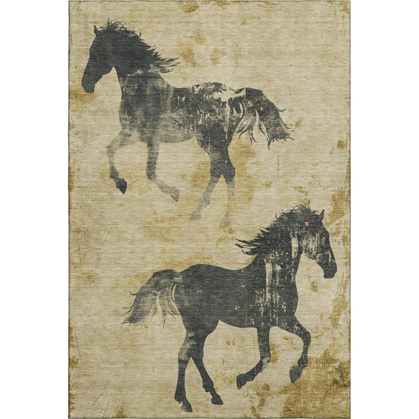 10' X 14' Gold And Charcoal Animal Print Washable Area Rug With UV Protection