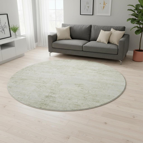 8' Linen And Beige Abstract Washable Round Rug With UV Protection