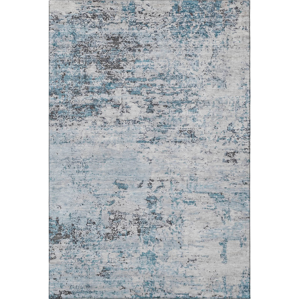 8' X 10' Sky Blue Ivory And Gray Abstract Washable Area Rug With UV Protection