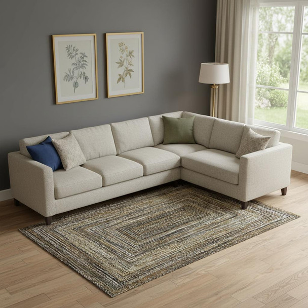 10' X 14' Brown Beige And Gold Geometric Washable Area Rug With UV Protection