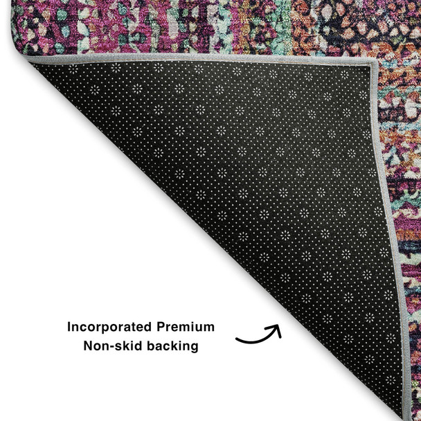 8' X 10' Pink Blue And Orange Geometric Washable Area Rug With UV Protection