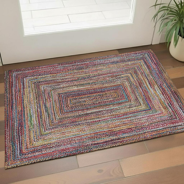 3' X 5' Rust Blue And Gold Geometric Washable Area Rug With UV Protection