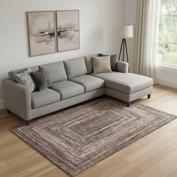 9' X 12' Terra Cotta And Beige Geometric Washable Area Rug With UV Protection