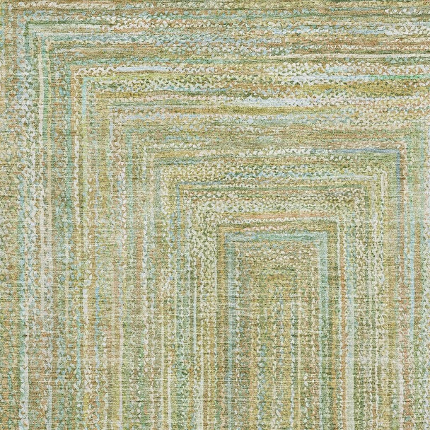 10' X 14' Artichoke Green And Blue Geometric Washable Area Rug With UV Protection