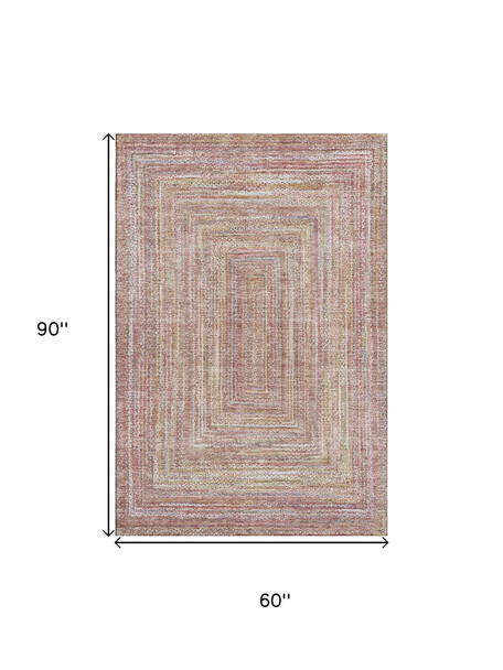 5' X 8' Rust And Mauve Geometric Washable Area Rug With UV Protection
