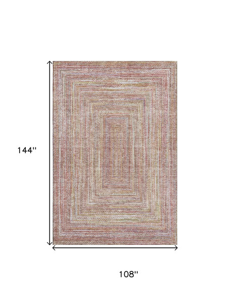 9' X 12' Rust And Mauve Geometric Washable Area Rug With UV Protection